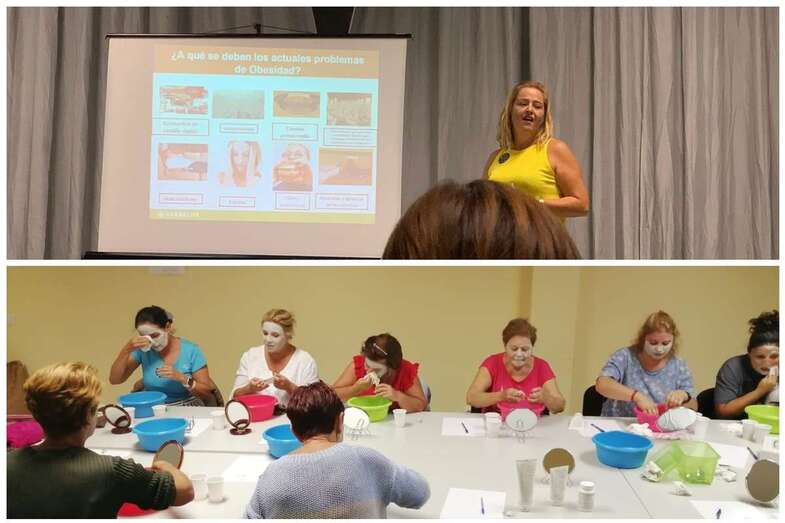 Momento de la charla de Lidia Suárez y de uno de los talleres de cuidados faciales